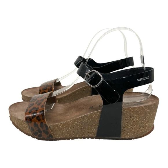 Mephisto Bayton Animal Print 2 Tone Comfort Wedge Leather Sandals Women’s 39 - Picture 6 of 13